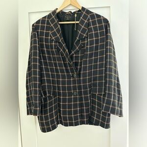 Vintage Valentino Navy/Brown Plaid Blazer / Jacket w shoulder pads.